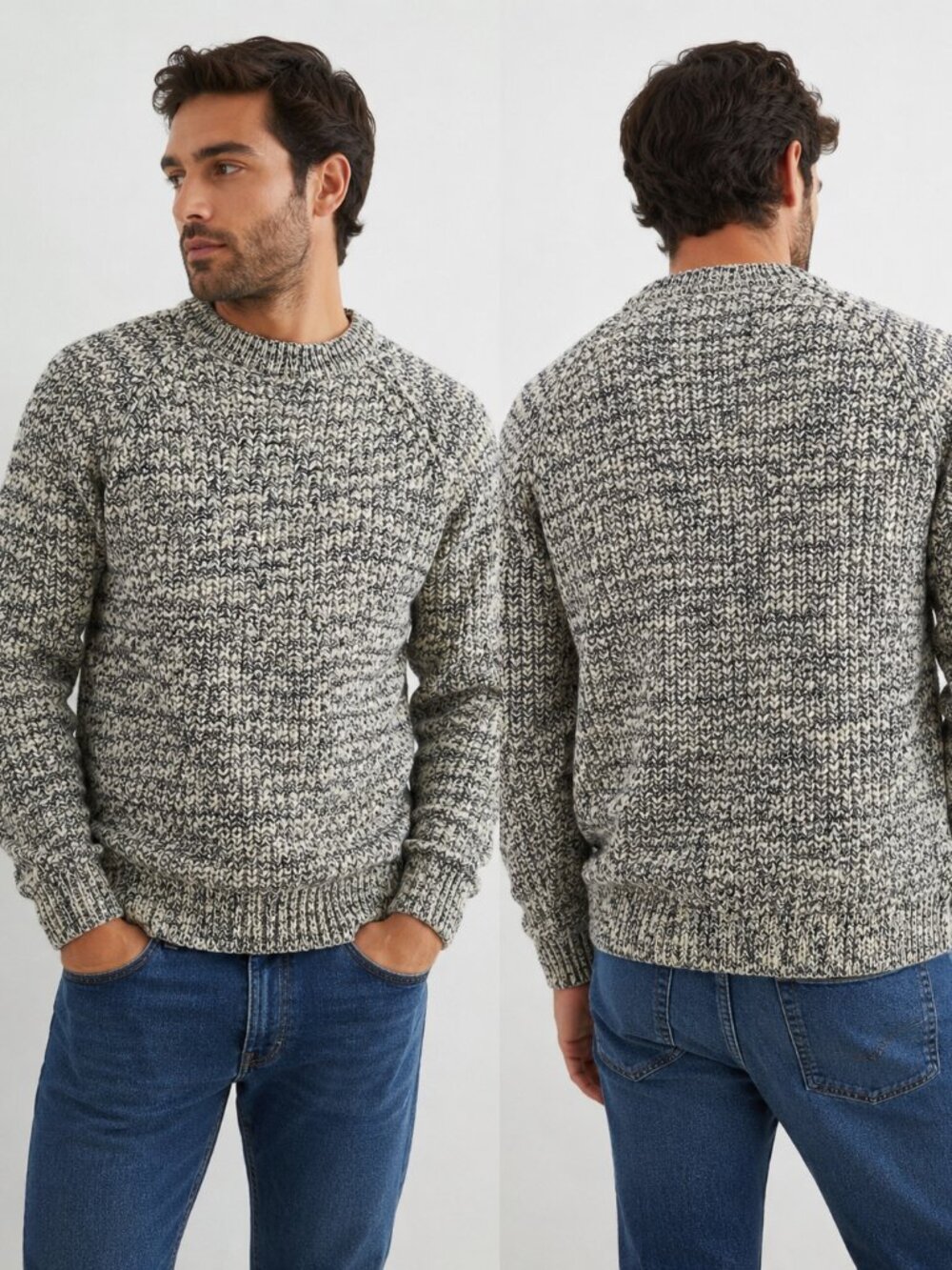 Vintage Charles Austin Pure New Wool Marled Knit Raglan Sweater Size L Made in G